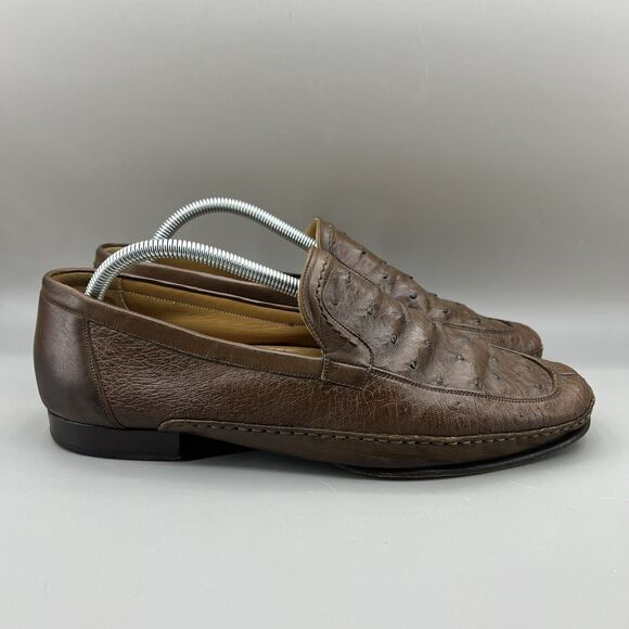 Mezlan Genuine Ostrich Loafers Men Size 9 M Brown Leather Shoes Casual Slip On - Picture 1 of 9
